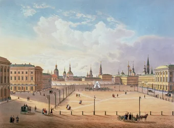 The Theatre Square in Moscow, printed by Jacottet and Bachelier, 1830s